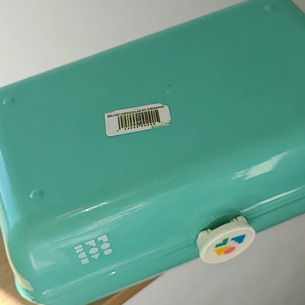 Vintage Caboodles Teal Plastic Storage Box with Handle